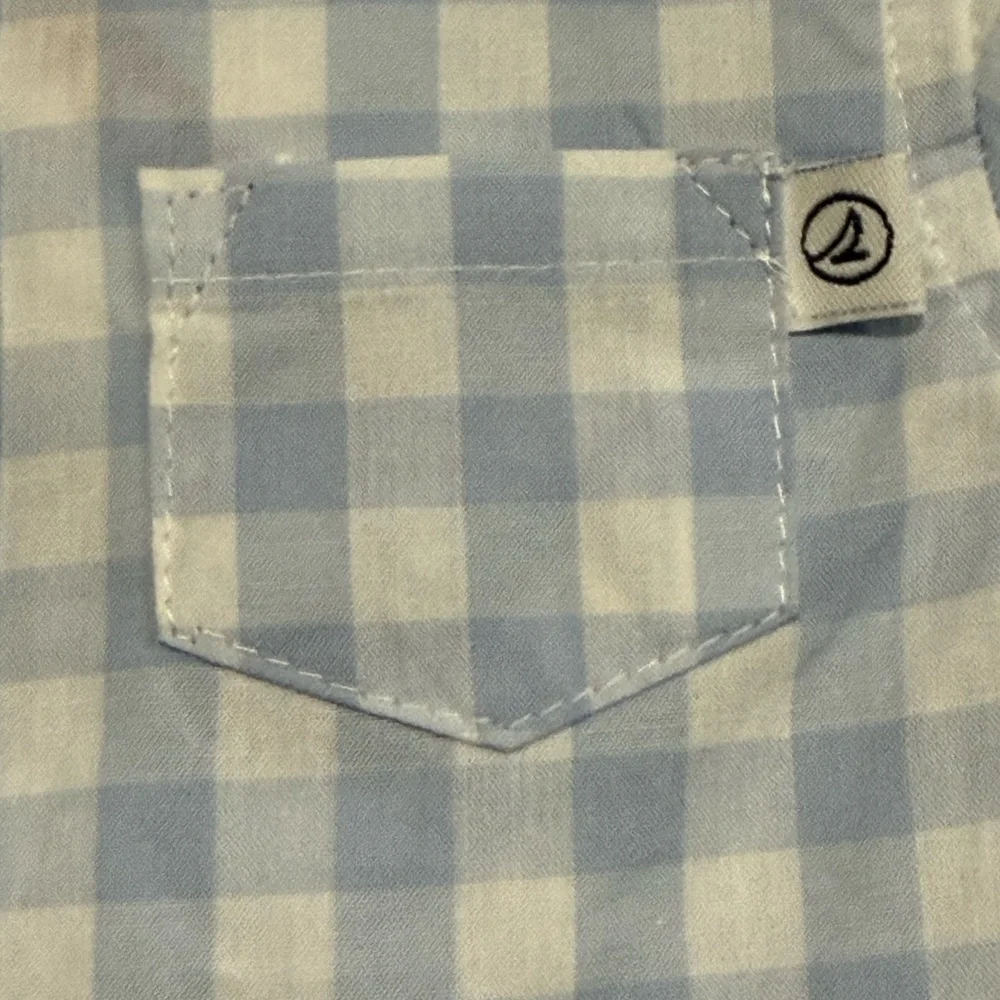 Infant Boy 3/6M Sperry Light Blue Checkered Shirt and Dark Blue Shorts Set - NWT